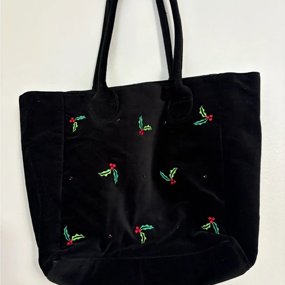 Elegant Black velvet Tote with Festive Embroidery